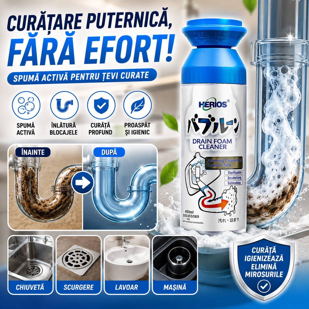 Spumă pentru Desfundat Țevi DrainFoam™