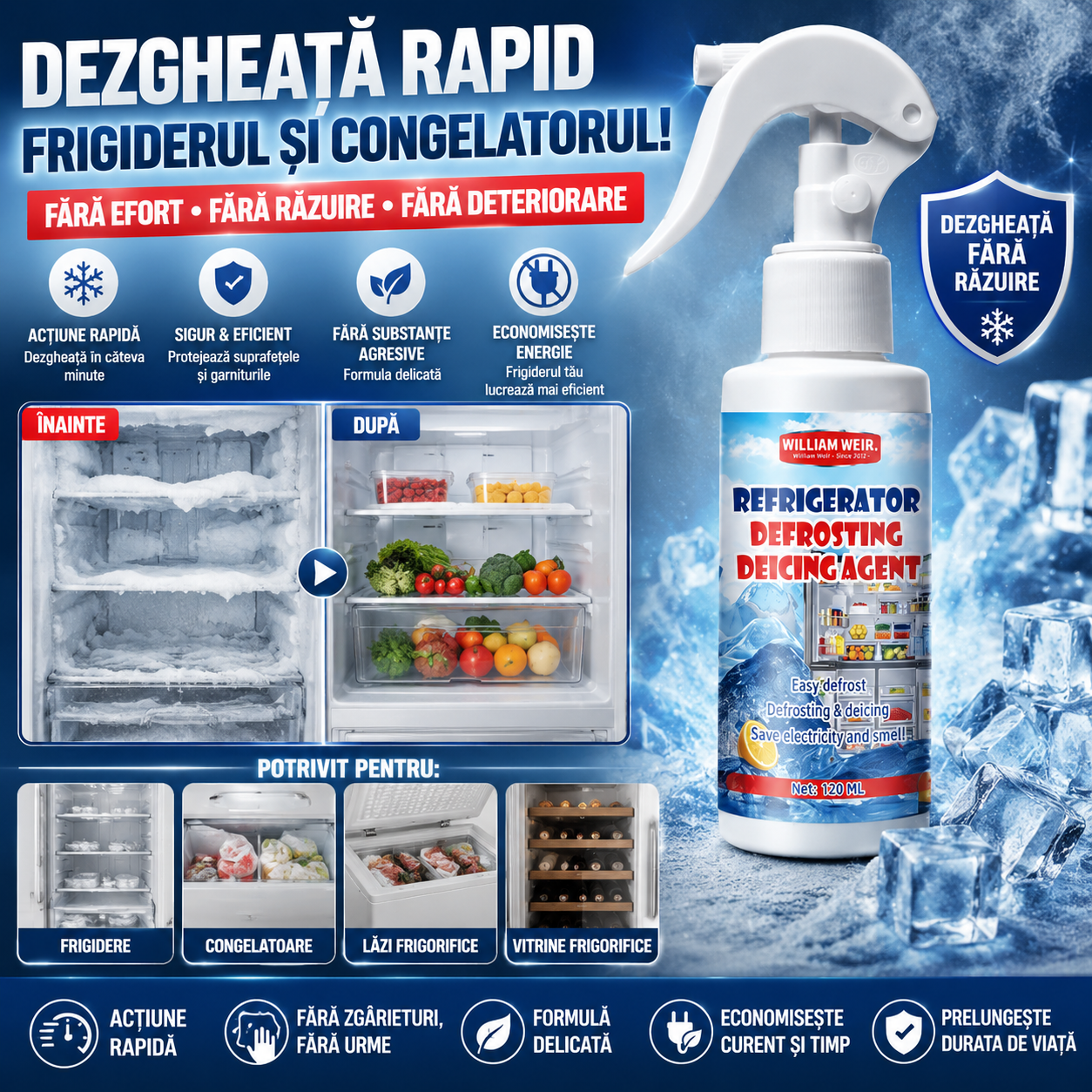 Spray Dezghețare Rapidă FrigoClean™ ❄️